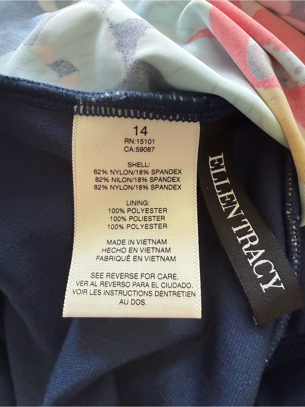 Ellen Tracy Navy Floral High-Neck Swim Camisole with Multicolor Print - Picture 3 of 3